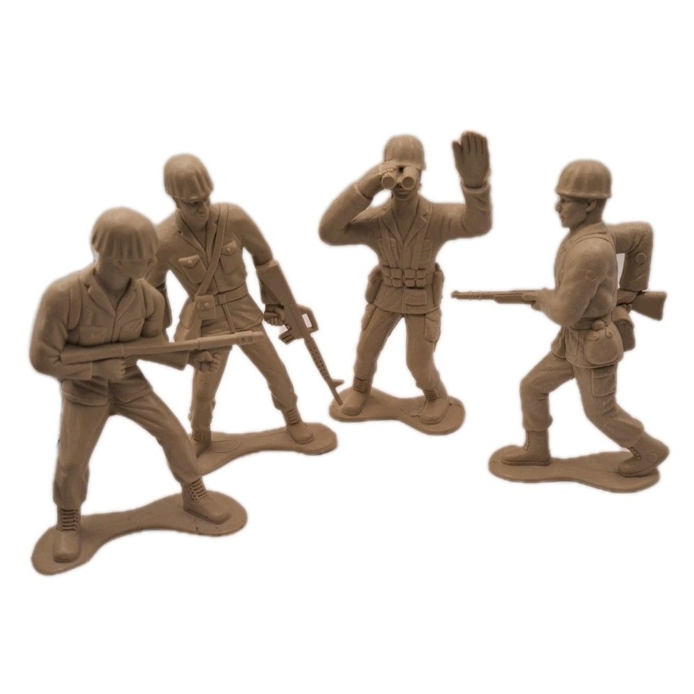 Lot of 4 Greenbrier International Large 4" Plastic Army Men Toy Soldiers, Tan